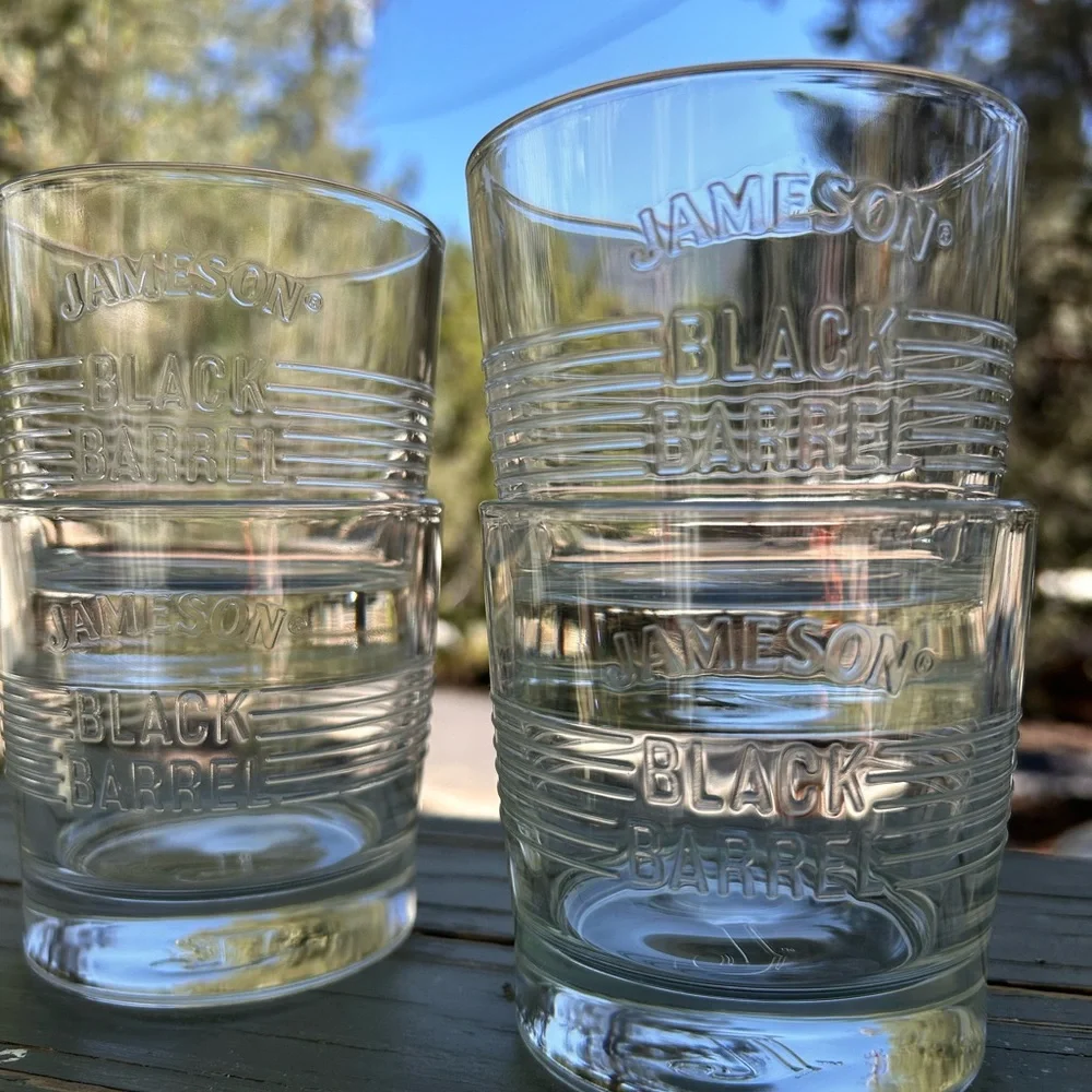Jameson bourbon whiskey highball rock  glasses black barrel
